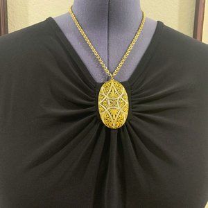 Kingly Queenly Spanish Damascene Pendant with Gold color chain
